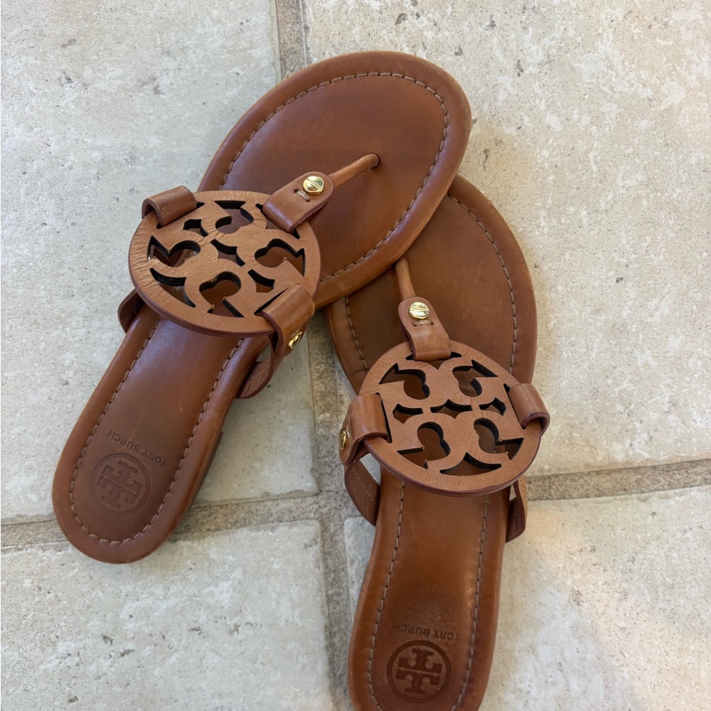 Tory Burch Brown Leather Cutout Sandals